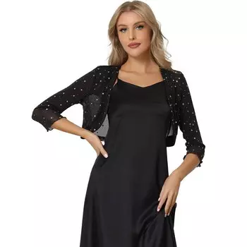 Сетчатый кардиган со звездами для женщин, металлизированное вечернее укороченное болеро с длинными рукавами, прозрачное болеро ALLEGRA K, черный