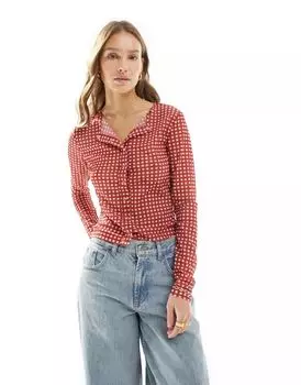 Сетчатый кардиган в красную клетку ASOS