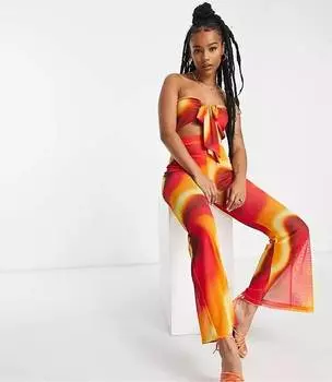 Сетчатый комбинезон без бретелек с вырезами ASOS DESIGN Petite, принт омбре