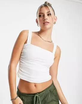 Сетчатый корсет без рукавов цвета слоновой кости с рюшами ASOS DESIGN