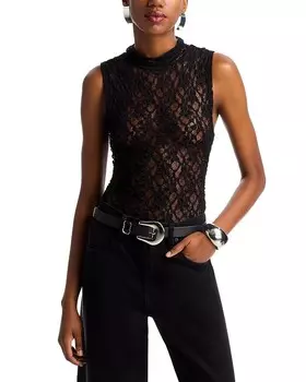 Сетчатый кружевной топ FRAME с воротником-стойкой, черный