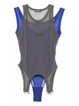 Сетчатый многослойный боди Mugler, зеленый