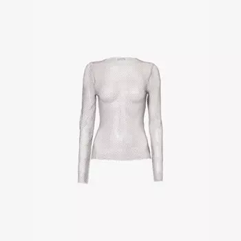 Сетчатый плетеный топ с отделкой стразами Amy Lynn, серый