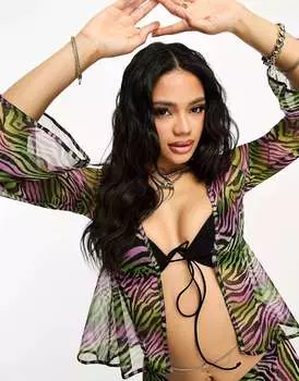 Сетчатый пляжный топ с завязками спереди ASOS цвета зебры
