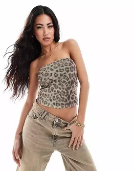 Сетчатый топ-бандо с леопардовым принтом ASOS DESIGN