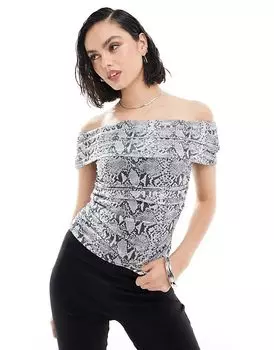 Сетчатый топ-бардо со змеиным принтом New Look