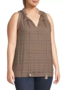 Сетчатый топ без рукавов с каплевидным вырезом Max Studio Brown