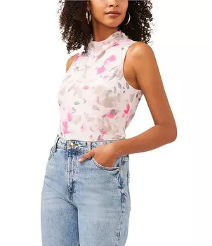 Сетчатый топ без рукавов с принтом Wispy Petal Vince Camuto, мультиколор