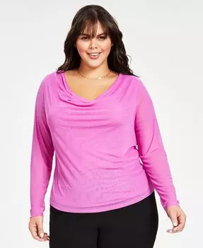 Сетчатый топ больших размеров с длинными рукавами и воротником-хомутом Bar III, фиолетовый