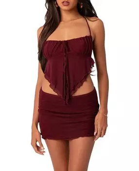 Сетчатый топ Edikted Ariyah с открытой завязкой на спине и рюшами, красный