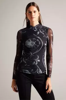 Сетчатый топ Kaesa с высоким воротником Ted Baker, черный