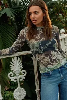 Сетчатый топ Kew Collection с длинными рукавами Next, синий