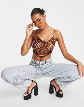 Сетчатый топ на бретельках с хомутом и тигровым принтом ASOS DESIGN - MULTI