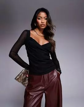 Сетчатый топ-обертка в форме сердца черного цвета ASOS DESIGN