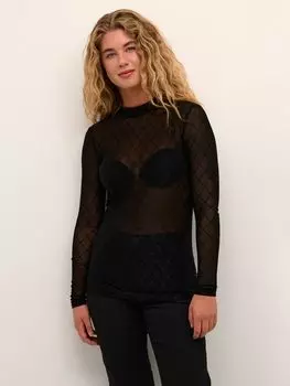 Сетчатый топ с длинными рукавами Alina KAFFE, черный глубокий