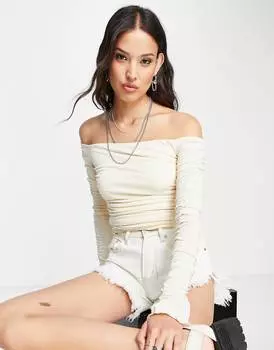 Сетчатый топ с длинными рукавами цвета экрю Topshop