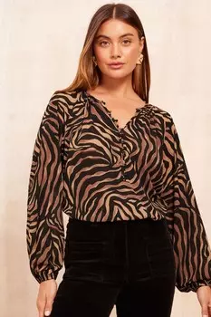 Сетчатый топ с длинными рукавами Friends Like These, коричневый