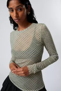 Сетчатый топ с длинными рукавами и принтом Weekday, бежевый