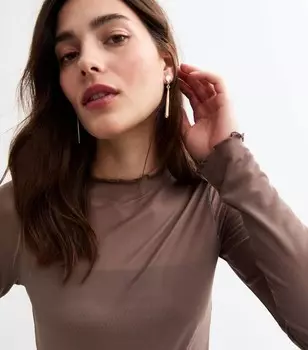 Сетчатый топ с длинными рукавами New Look, светло-коричневый