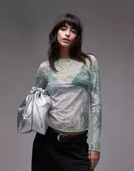 Сетчатый топ с длинными рукавами с принтом зеленого мрамора & Other Stories