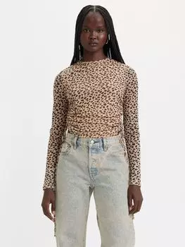 Сетчатый топ с драгоценными камнями Levi's, леопардовый миндаль