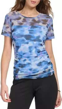 Сетчатый топ с короткими рукавами и принтом DKNY, цвет Frosting Blue/White Multi