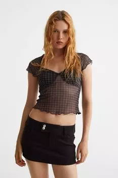 Сетчатый топ с кружевом H&amp;M, черный/сетка