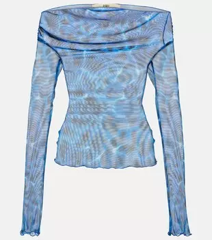 Сетчатый топ с открытыми плечами и принтом на ключицах Knwls, синий