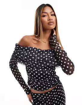 Сетчатый топ с открытыми плечами в горошек ASOS DESIGN