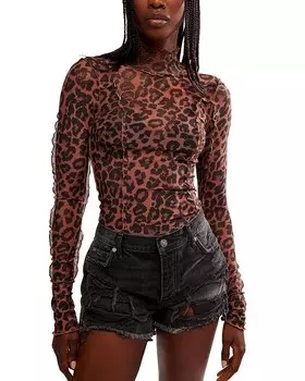 Сетчатый топ с принтом Free People Charlie, коричневый