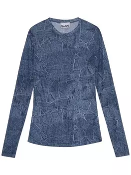 Сетчатый топ с принтом GANNI, синий