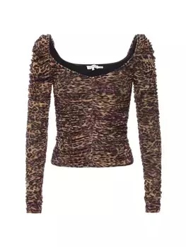 Сетчатый топ с принтом гепарда и сборками Good American, цвет wild leopard
