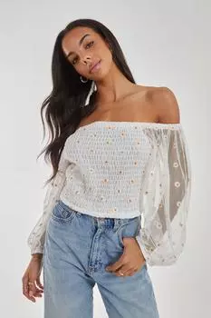 Сетчатый топ с присборенными краями Daisy Pink Vanilla, белый