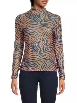 Сетчатый топ с воротником под горло Saks Fifth Avenue Zebra
