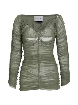 Сетчатый топ с вырезами и рюшами Ester Manas AZ Factory, хаки