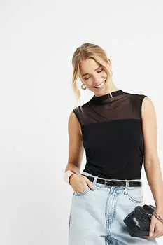 Сетчатый топ со сборками River Island, черный