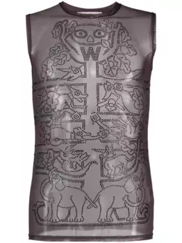 Сетчатый топ со стразами Walter Van Beirendonck, коричневый