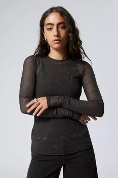 Сетчатый топ со стразами Weekday, коричневый