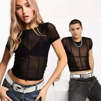 Сетчатый топ унисекс с отстрочкой Calvin Klein Jeans, черный