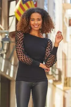 Сетчатый верх с декоративными рукавами Sosandar, черный