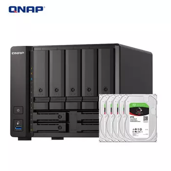Сетевое хранилище QNAP TS-h973AX-32G с 9 отсеками с 5 Seagate IronWolf 8Тб