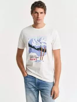 Сезонная лыжная футболка с графическим рисунком GANT, кремовый