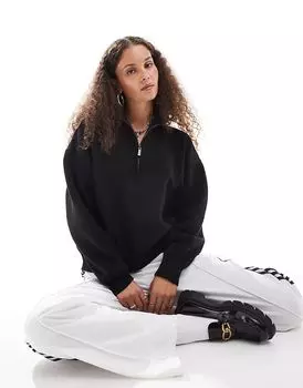 Сезонный свободный вязаный джемпер с четвертной молнией черного цвета Dickies