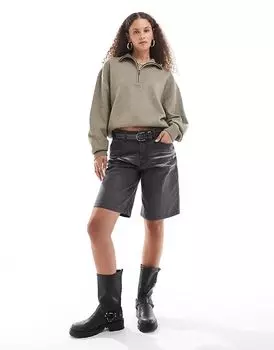 Сезонный свободный вязаный джемпер с четвертной молнией цвета хаки Dickies