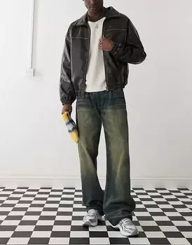 Сферические потертые мешковатые джинсы с низкой посадкой грязно-синего цвета Weekday