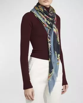 Шаль Aida Paisley из шерсти и кашемира Etro, цвет X0887 Print On Blue Base