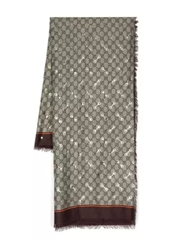 Шаль GG Horsebit с бахромой Gucci, коричневый