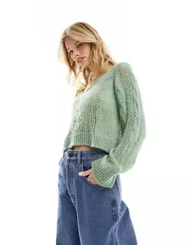 Шалфейно-зеленый топ с v-образным вырезом, вышитым пуантами, ASOS DESIGN