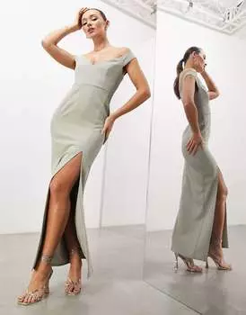 Шалфейное платье макси из крепа с разрезом и разрезом ASOS Bridesmaid