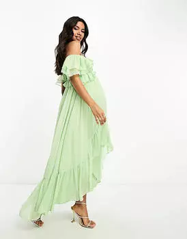 Шалфейное платье макси с открытыми плечами и высоким низким подолом ASOS DESIGN Maternity